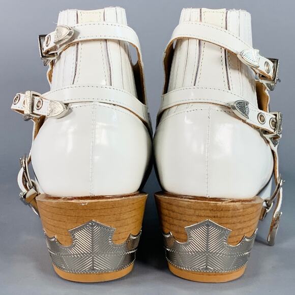 TOGA PULLA Size 8.5 White Silver Leather Pull On Western Harness Boots - Picture 3 of 10